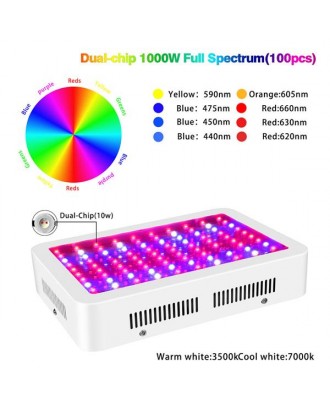1000W Dual Chips 380-730nm Full Light Spectrum LED Plant Growth Lamp White