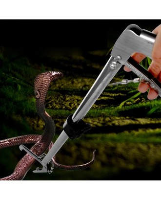 [US-W]120cm Snake Feeding Use Foldable Stainless Steel Snake Clamp Snake Catcher Silver & Black