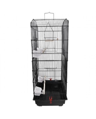 [US-W]37" Bird Parrot Cage Canary Parakeet Cockatiel LoveBird Finch Bird Cage with Wood Perches & Food Cups Black