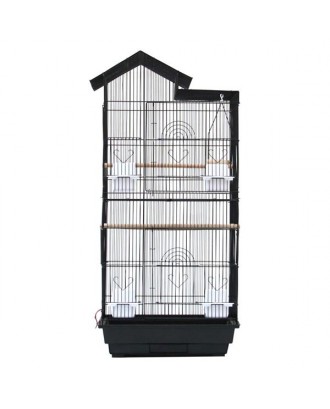 [US-W]39" Bird Parrot Cage Canary Parakeet Cockatiel LoveBird Finch Bird Cage with Wood Perches & Food Cups Black(3019)