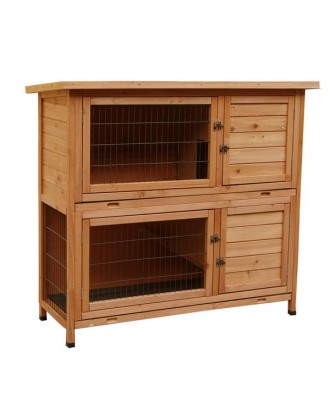 [US-W]48" 2 Tiers Waterproof  Coop Rabbit Hutch Wood House Pet Cage for Small Animals