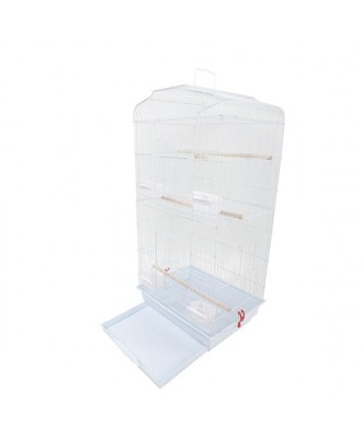 [US-W]37" Bird Parrot Cage Canary Parakeet Cockatiel LoveBird Finch Bird Cage with Wood Perches & Food Cups White