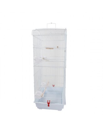 [US-W]37" Bird Parrot Cage Canary Parakeet Cockatiel LoveBird Finch Bird Cage with Wood Perches & Food Cups White