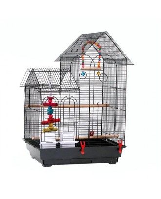 30" Bird Cage Pet Supplies Metal Cage with two Additional Toys Black