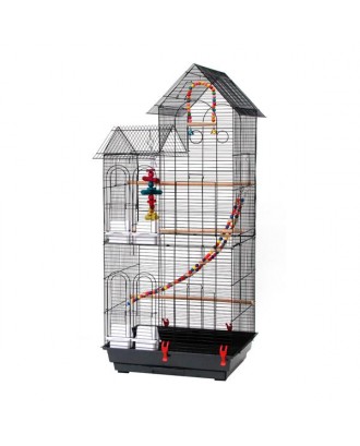 46" Bird Cage Pet Supplies Metal Cage with three Additional Toys Black