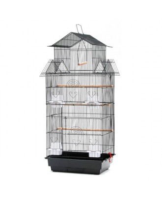 39" Bird Cage Pet Supplies Metal Cage with Open Play Top with three Additional Toys Black