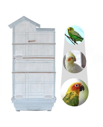 39" Bird Parrot Cage Canary Parakeet Cockatiel LoveBird Finch Bird Cage with Wood Perches & Food Cups 3 Bird Toys White