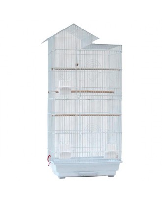 39" Bird Parrot Cage Canary Parakeet Cockatiel LoveBird Finch Bird Cage with Wood Perches & Food Cups 3 Bird Toys White