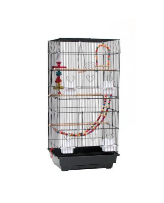 36" Bird Parrot Cage Canary Parakeet Cockatiel LoveBird Finch Bird Cage with Wood Perches & Food Cups 3 Bird Toys Black