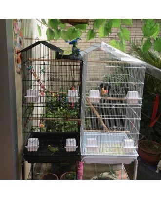 39" Bird Parrot Cage Canary Parakeet Cockatiel LoveBird Finch Bird Cage with Wood Perches & Food Cups 3 Bird Toys Black