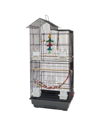 39" Bird Parrot Cage Canary Parakeet Cockatiel LoveBird Finch Bird Cage with Wood Perches & Food Cups 3 Bird Toys Black