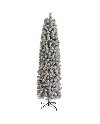 7.5ft Pencil Flocking Tied Light Christmas Tree