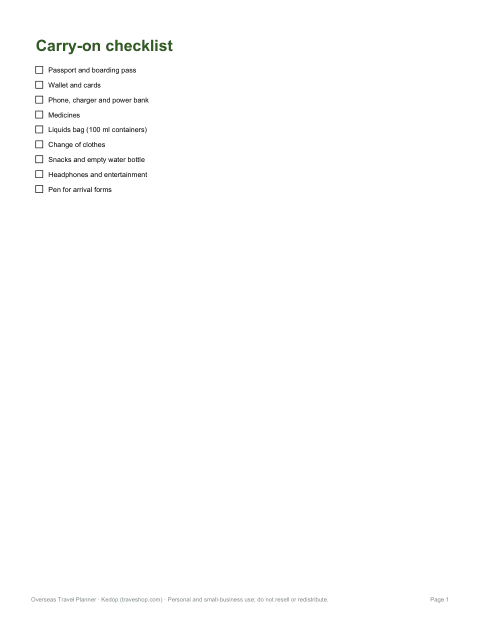 Preview of the first page of Carry-on checklist